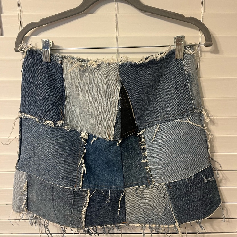 BDG Patchwork Denim Skirt - Blue Shades
